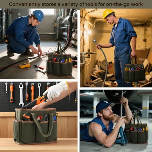 13in Tool Bag, Heavy Duty 19oz Waxed Canvas Bag 11-Pocket Portable Tool Bag Organizer Storage Toolbox for Gardener Welders Electrician Working Men Mechanic | 13"L x 5.2"W x 11"H Brown - Image 6