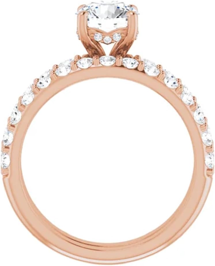 10K Solid Rose Gold Handmade Engagement Ring 1 CT Round Cut Moissanite Diamond Solitaire Wedding/Bridal Ring Sets for Women, Lovely Ring Gift for Wife