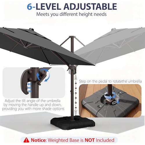 10' X 10' Patio Umbrella Cantilever Outdoor Rectangle Umbrella, Heavy Duty 360°Rotation Offset Umbrella for Garden Deck Pool Patio, Grey image 2