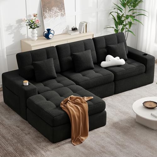 112" L Shaped Cloud Boneless Couch,Modern Modular Sectional Sofa with