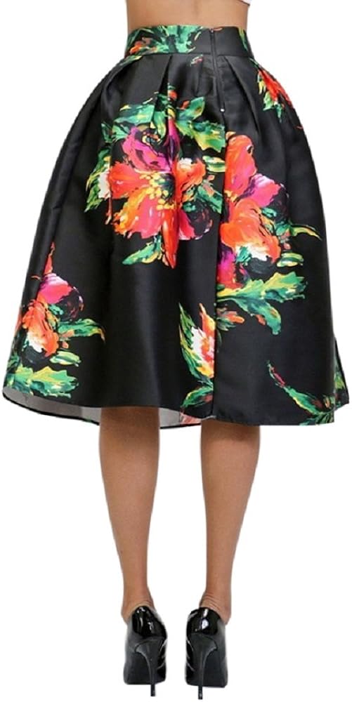 Floret And Spot Print Pleated Midi Skirt In Ivory - Retro, Indie And