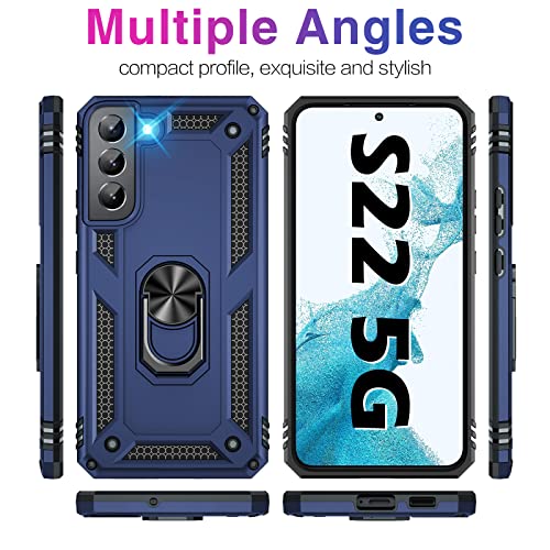 Image of Vaki for Samsung Galaxy S22 5G Case with Built in Screen Protector Military Grade Hard Rugged Cover Heavy Duty Armor Galaxy S22 Phone Cases with Metal Ring Kickstand Shockproof Blue
