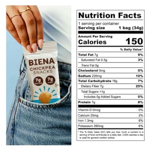 BIENA Chickpea Snacks - Crunchy Roasted Chickpeas - High Fiber Vegan Protein Snacks for Adults and Kids - 10-Pack, 1.2 Ounce Bags - Sea Salt - image 2