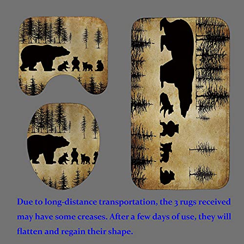 Camille&Andrew 4Pcs/Set Black Rustic Bear Shower Curtain, Country Farmhouse Mother Bear & Cute Baby Bears Wild Animal Bathroom Decor, Soft Fabric Bath Curtain, Non-Slip Bathroom Mat Bath Rugs, Style 3 #TOP3