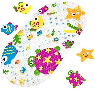 YOLIFE Bath Mat Bathtub Insert Baby Bath Mat Ocean Suckers Plastic Non-slip Mat Nice Look Anti-Slip Bath Mat PVC Cartoon Design Massage Shower Bath Mat with Suction Cups for Baby Kids