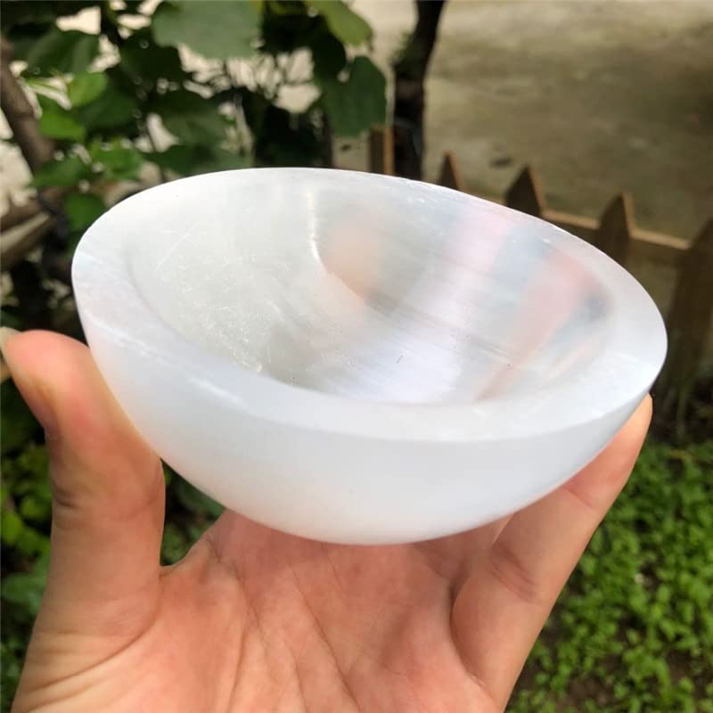 FFIME 1PC Selenite Bowl Shaped Love Aromatherapy Container Gypsum Stone Quartz Crystal Yoga Power Relaxation Reiki Home Decor - (Color: 1pcs, Size: approx80-110mm)