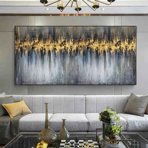 Art mural feuille d'or pour habiller un mur vide | Toile abstraite et cadre noir