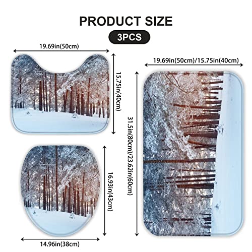 Badezimmer Badematte 3 Teilig Set Winterlandschaft rutschfest Badteppiche Saugfähig Badezimmermatte Weich WC-Deckelbezug… – Bild 3