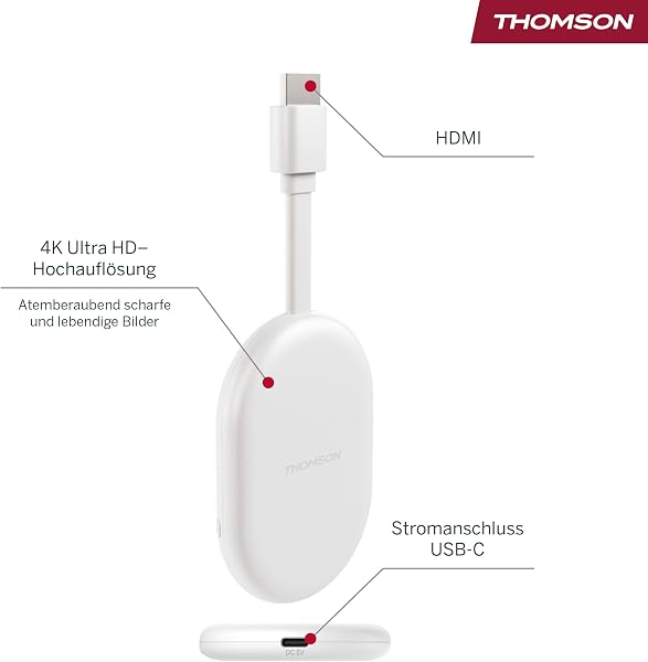Thomson Go Cast 152 Streaming Dongle, 4K UHD Google TV, Voice Control, Google Cast, Dolby Atmos, Dolby Digital+, HDR10, Portable, 2 GB RAM, 32 GB Storage - 3