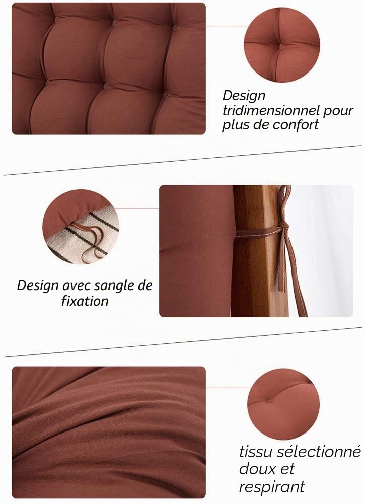 Coussin de banc de jardin avec attaches, coussin épais pour chaise à bascule 2-3 places, coussin de siège de banc confortable pour mobilier intérieur et extérieur 48x120cm Rose
