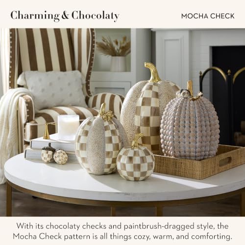 Image of MACKENZIE-CHILDS Resin Acorn Figurines Set, Brown-and-White Mocha Check
