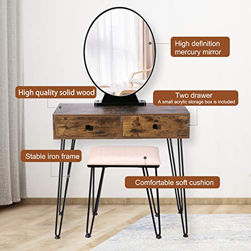 TWING Vanity Table,Makeup Dressing Table with Mirror,Bedroom Vanity Set with Sturdy Steel Legs Cushioned Stool,2 Drawers for Women Girls Kids - Thumbnail 4
