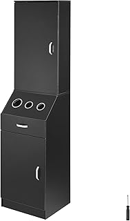 VEVOR Salon Storage Cabinet, Barber Salon Station for Hair Stylist, Hair Stylist Station Set, with 3 Hair Dryer Holders, Cabinets, and A Drawer, Black