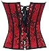 SHAPERX Women Brocade Pattern Lace Through Top Floral Overbust Corset Waist Cincher Bustier,SZ1913-Red-L