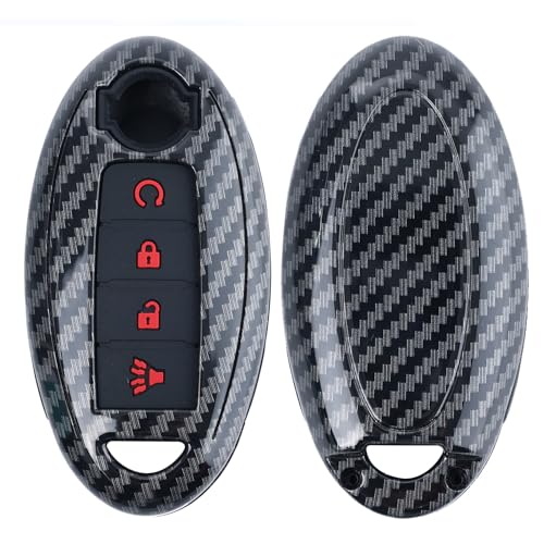 for Nissan Key Fob Cover with Key Chian 4 Button for Nissan 370Z Altima Maxima Murano Pathfinder Rogue Sentra Versa Titan GT-R Leaf Case Fob Shell Cover for Nissan Black