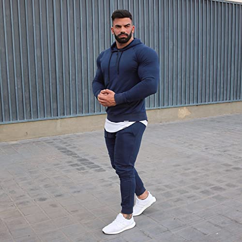 Gymelite Men's Workout Hoodies 1/4 Zip Pullover Fashion Gym Athletic Hooded Sweatshirt Long Sleeve With Kangaroo Pocket(Nybe Xl Navy Blue #TOP3