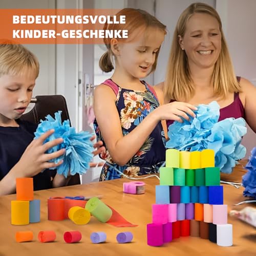 Fosdaling 30 Farben Krepppapier Bunt, Bunte Luftschlangen, Kreppband eignet sich für Richtfest & Partys & Feiertag, Pastell DIY Floristenkrepp（5cm×10m; Rot, Grün, Weiß, Blau, Schwarz, Rosa, Gelb usw）
