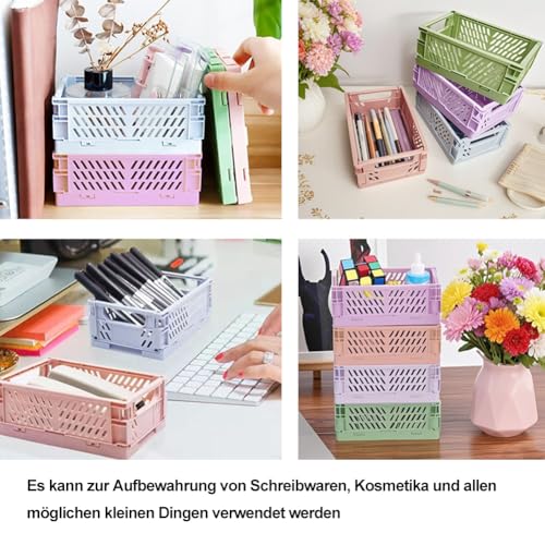 Klappbox, 4 Stück Klein Aufbewahrungskorb Klappkiste 15 x 10 x 5,8 CM, Stapelbar Korb Aufbewahrung für Klassenzimmer, Küche, Büro, Schlafzimmer