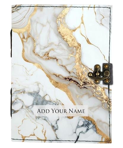 Image of DI-KRAFT Customize Diary with Name with Beautiful UV Prints | Customized Leather Writing Diary Unruled White Paper Journal Personal Notepad Sheets Daily Planner for Gifting (Pattern 8)