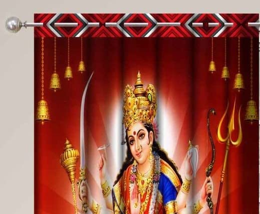 Image of Premium Fabric Sherowali MATA /Durga MATA Parde for Mandir, Home, Temple, Pooja Room Curtains 9 feet Long Set of 2 Pc