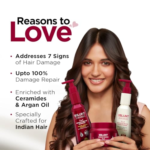 Image of BBlunt 7 in 1 Repair & Revive Hair Combo | Shampoo + Conditioner + Hair Mask | Adresses 7 Signs of Hair Damage | Enriched with Ceramides & Argan Oil | For Men & Women | 300 ml + 250 g + 250 g