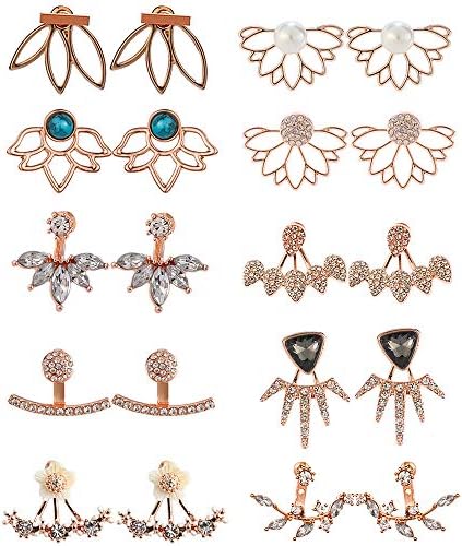 15 Pairs 18K White Gold Plated Stud Earrings for Women Hypoallergenic - Star Moon Cute Bar ball tiny Crystal Stud Earring Set for Girls Jewelry