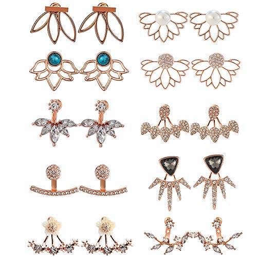 10 Pairs Ear Jacket Lotus Flower Earrings for Women and Girls trendy peekaboo unique hollow chic front and back earrings set