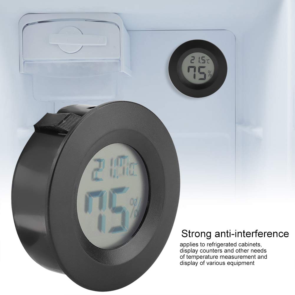 Mini termometr Okrągły kształt Temperatura Cyfrowy monitor LCD Wewnętrzny okrągły miernik temperatury wilgotności do humidorów Domowa szklarnia Babyroom Inkubator gadów (czarny)