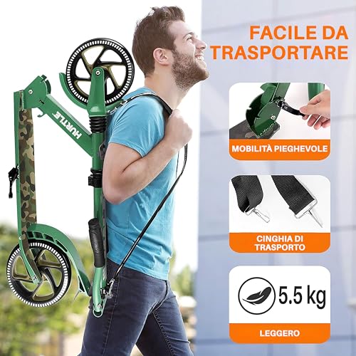 Lightweight and Foldable Kick Scooter - Adjustable Scooter for Teens and Adult, Alloy Deck with High Impact Wheels (Camouflage) by Hurtle - Image 2