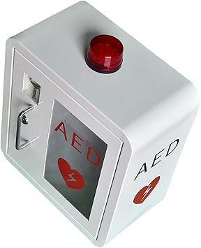 AED Defibrillator Storage Cabinet with Key, Wall-mounted Steel First Aid Box for Home, Nursing, Bus, Public Places - Fits Most AED Models, Defibrillation Alarm