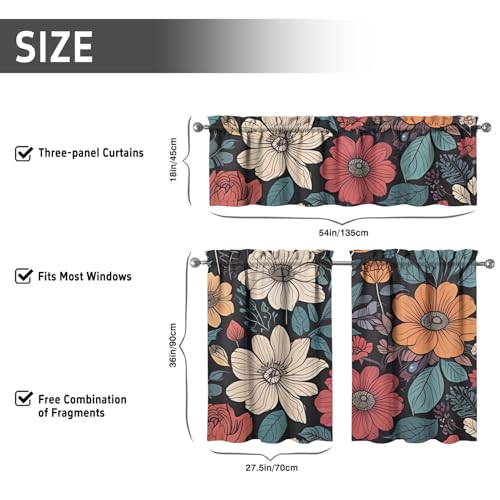 Image of Boho Kitchen Curtains 3 Piece Set Tier Valance Window Decor