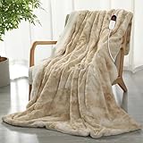 COZYTY Couverture Chauffante 130×180cm, Plaid Chauffant en Polaire Tie-dye, 6 Niveaux de Chaleur, Minuterie 10 Heures, Protection contre la surchauffe, Lavable en Machine, Blanc-Laiteux