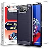ebestStar - Funda Compatible con ASUS Zenfone 7, 7 Pro, 8 Flip Carcasa Silicona, Protección Diseño Fibra Carbono Cover, Azul Oscuro + Cristal Templado [Phone: 165.1 x 77.3 x 9.6 mm, 6.7'']