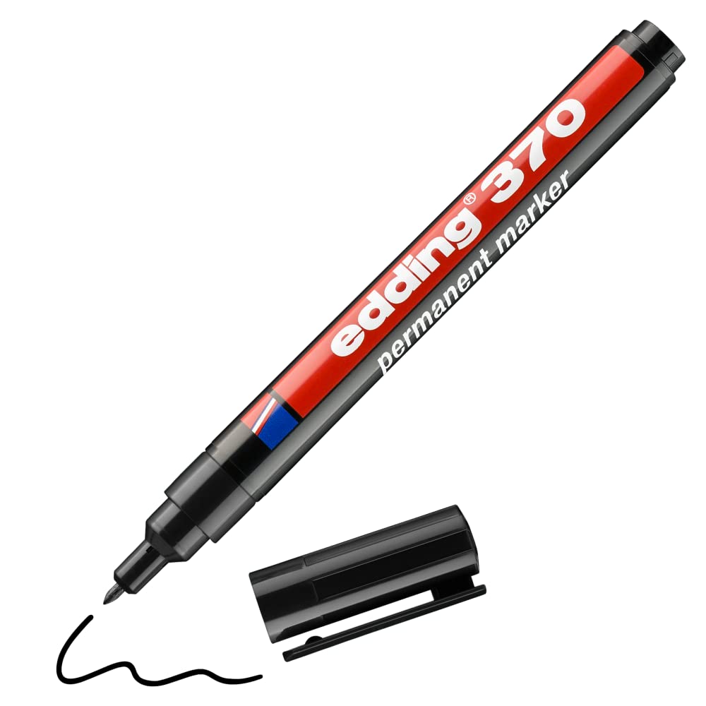 edding 370 permanent marker - black - 1 pen - fine round nib 1 mm - waterproof, quick-drying - multi-purpose marker, universal pen - for cardboard, plastic, wood, metal, glass, pebbles, canvas