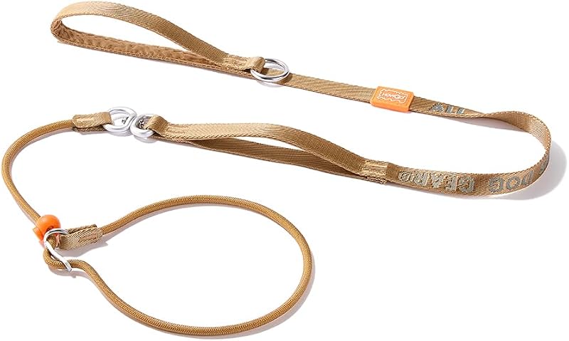 Guia Básica para Cães HOWGO com Corda de Nylon, Giro 360° e Dupla Alça Marrom 1,68 m