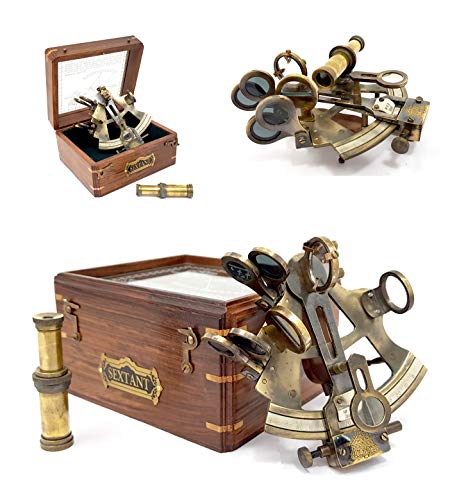 The New Antique Store - Brass Sextant Instrument Nautical Sextent for Navigation Gift Marine Antique Functional Astrolabe, in Hardwood Gift Box The New Antique Store - Brass Sextant Instrument Nautical Sextent for Navigation Gift Marine Antique Functional Astrolabe, in Hardwood Gift Box
