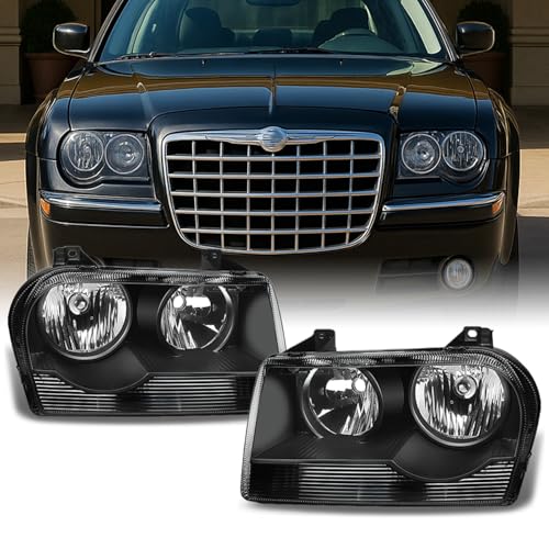AKKON - For Chrysler 300 OE Replacement Black Halogen Type Headlights Driver/Passenger Head Lamps Pair New