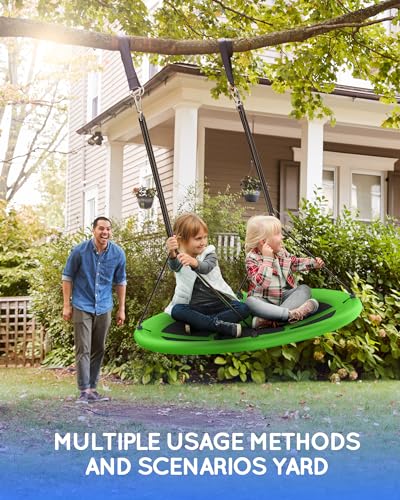 Image of Everyfun 43 inch Saucer Tree Swing for Kids Adult, 700lbs Weight Capacity, Waterproof Flying Saucer Swing with Adjustable Hanging Straps, Swing Seats for Backyard Outdoor Indoor Playground, Green