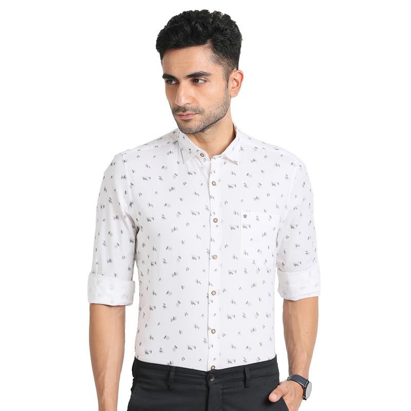 Chemise homme en coton et lin imprimé blanc cassé décontractée Turtle