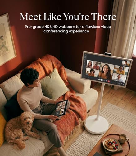 Image of Cozyla Tablet TV: 32 Inch Smart Portable TV on Wheels, 1080P Touch Screen Monitor with Built-in Battery, Android OS with 4K Camera, Wireless Casting, Full Swivel Rolling Stand for Home & Office, White