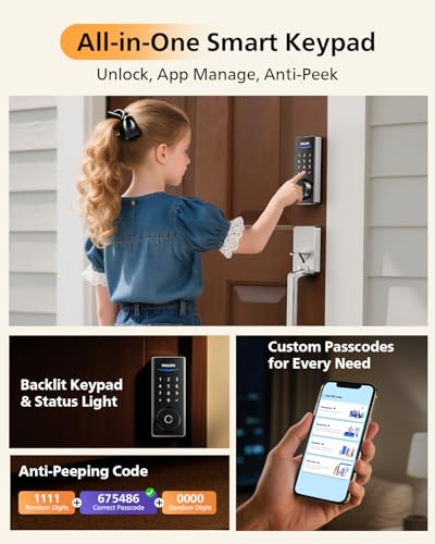 Image of Philips WiFi Smart Lock with Front Door Handle Set, Built-in WiFi, APP Remote & Voice Control, Fingerprint Keyless Entry Door Lock, Keypad Deadbolt Smart Locks for Front Door, Auto-Lock, Satin Nickel