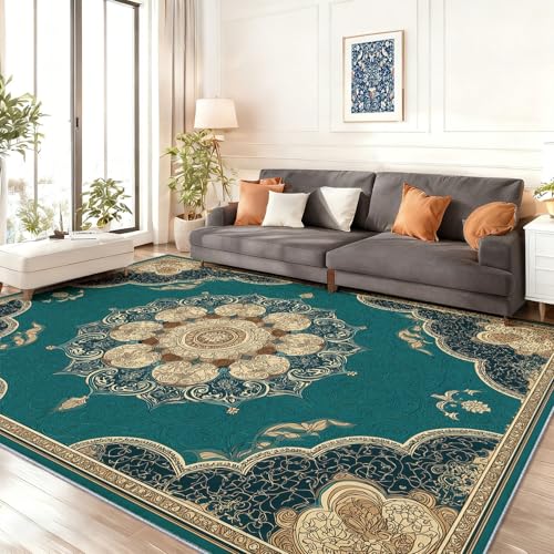Mandala simétrico Nacional Alfombra, Azul Alfombra de Franela Suave Antideslizante y Lavable para Sala de Estar, Dormitorio y habitación Infantil 50 x 80 cm
