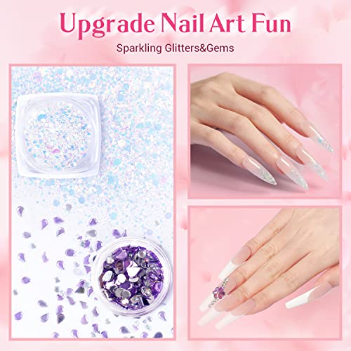 Modelones Poly Extension Gel Nail Kit 2Pcs Builder Extension Gel Nude White Spring Colors With Mini Nail Lamp Slip Solution Rhinestone Nail Manicure All-In-One Kit French Diy Nail Art Design Beginner Kit Gift For Valentine's Day #TOP6