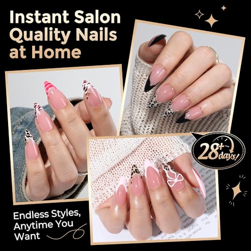 Image of Luckyfairy Medium Stiletto Nail Tips 504Pcs X-Soft Gel Fake Nails | 12 Sizes Pre-Shaped Half Matte Full Cover Stiletto Nails, Natural Almond Shape, Break-Resistant, Home DIY Nail Salon Quality
