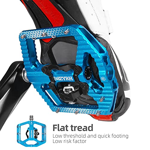 Mzyrh Mtb Mountain Bike Pedals 3 Bearing Flat Platform Compatible With Spd Dual Function Sealed Clipless Aluminum 9/16" Pedals With Cleats For Road (Blue 3 Bearings) #TOP1