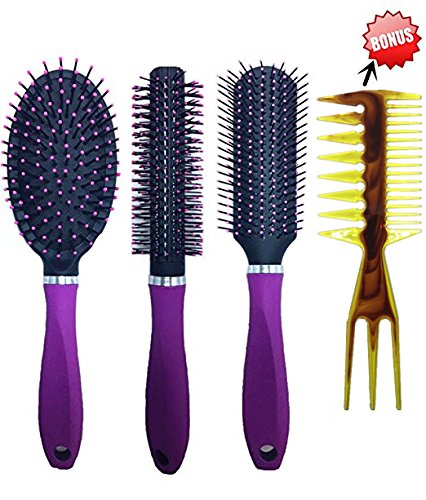 Miniatura 7 de Juego de 3 cepillos para el cabello, cepillo desenredante profesional, sin desenredante, alisado, peinado y secado para mujeres, hombres, niños,
