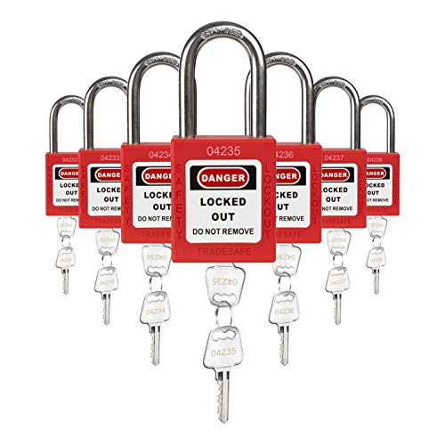 TRADESAFE Lockout Tagout Lock Set - Red- 7 Pack Safety Padlocks Keyed Differently - OSHA Compliant Loto Locks - 2 Keys Per Lock - for Lock Out Tag Out - Premium Grade