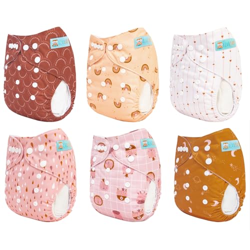 Image of ALVABABY Baby Cloth Diaper 6 Pack with 12 Inserts One Size Cloth Diaper Covers Adjustable Washable Reusable for Baby Girls and Boys
