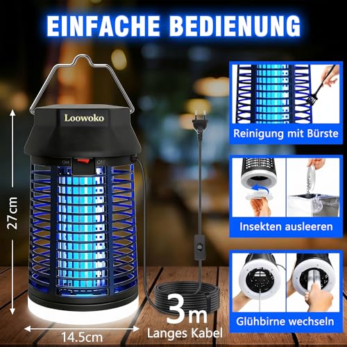 Insektenvernichter Elektrisch Mit 3 m Verlängertem Kabel, 4200V Mückenlampe Mit LED-Licht… – Ansicht 6