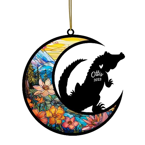 TPLHOUSE Personalized Alligator Memorial Suncatcher, Alligator Christmas Ornament with Name Pet Loss Stained Glass Light Catcher Bereavement Gift Alligator Memorial Ornament Loss of Pet Sympathy Gift